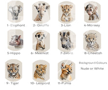 Load image into Gallery viewer, TROPICAL LEAF  BABY SAFARI ANIMAL PORTRAITS