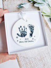 Load image into Gallery viewer, FIRST CHRISTMAS  FOOTPRINT HAND PRINT TREE ORNAMENT