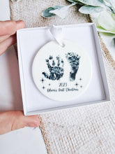Load image into Gallery viewer, FIRST CHRISTMAS  FOOTPRINT HAND PRINT TREE ORNAMENT