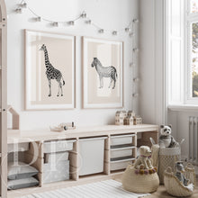Load image into Gallery viewer, Gender Neutral Nursery Wall Art Safari Giraffe, Elephant, Zebra