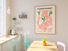 Load image into Gallery viewer, Colourful pink Flower Market - Home Wall Art - Boho - Modern Home decor- retro pastel colours - kitchen wall art- hallway- trending home