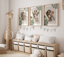 Load image into Gallery viewer, TROPICAL LEAF  BABY SAFARI ANIMAL PORTRAITS