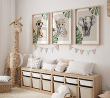 Load image into Gallery viewer, TROPICAL LEAF  BABY SAFARI ANIMAL PORTRAITS