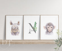 Load image into Gallery viewer, WATERCOLOUR SAFARI PERSONALISED INITIAL PRINT