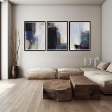 Load image into Gallery viewer, contemporary abstract set of 3 prints - navy black storm modern
