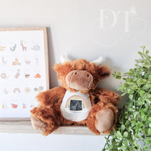Load image into Gallery viewer, Baby Scan Highland Cow Teddy - Pregnancy Reveal - Baby Gift