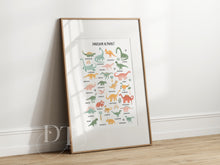 Load image into Gallery viewer, Dinosaur Alphabet prints, Alphabet, Dinosaurs Education, Educational Poster,