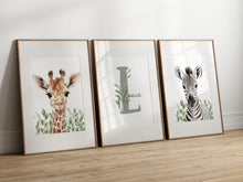 Load image into Gallery viewer, Greenery SAFARI NURSERY Prints - Set of 3 Personalised