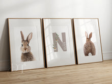 Load image into Gallery viewer, Neutral set of 3 Personalised Bunny Nursery Prints