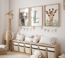 Load image into Gallery viewer, Greenery SAFARI NURSERY Prints - Set of 3 Personalised