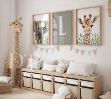 Load image into Gallery viewer, Greenery SAFARI NURSERY Prints - Set of 3 Personalised
