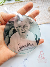 Load image into Gallery viewer, Memorial Personalised Glass Photo Christmas Ornament Bauble