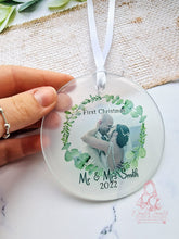 Load image into Gallery viewer, Mr & Mrs Photo Married Wedding Christmas Ornament Eucalyptus