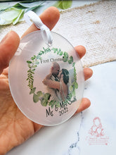 Load image into Gallery viewer, Mr & Mrs Photo Married Wedding Christmas Ornament Eucalyptus