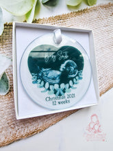 Load image into Gallery viewer, BABY SCAN FIRST CHRISTMAS TREE DECORATION BAUBLE - BUMPS FIRST CHRISTMAS ULTRASOUND ORNAMENT