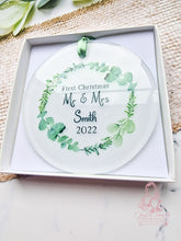 Load image into Gallery viewer, First Christmas Married -Eucalyptus wreath - Mr & Mrs - Wedding Gift