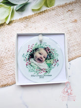 Load image into Gallery viewer, XMAS PHOTO WREATH FIRST CHRISTMAS  TREE ORNAMENT BAUBLE