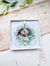 Load image into Gallery viewer, XMAS PHOTO WREATH FIRST CHRISTMAS  TREE ORNAMENT BAUBLE