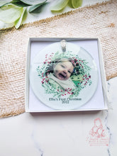 Load image into Gallery viewer, XMAS PHOTO WREATH FIRST CHRISTMAS  TREE ORNAMENT BAUBLE