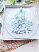 Load image into Gallery viewer, Nana Grandad Single Grandparents Hands Personalised Christmas Ornament Bauble