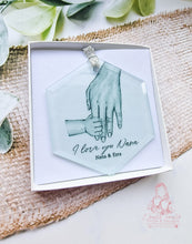 Load image into Gallery viewer, Nana Grandad Single Grandparents Hands Personalised Christmas Ornament Bauble