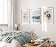 Load image into Gallery viewer, Neutral Minimalist Beige & Blue calming sea beach theme set of 3 posters