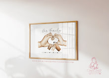 Load image into Gallery viewer, Personalised Family Portrait for Family with a dog, Heart Hands
