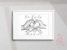 Load image into Gallery viewer, Personalised Family Portrait for Family with a dog, Heart Hands
