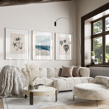 Load image into Gallery viewer, Neutral Minimalist Beige & Blue calming sea beach theme set of 3 posters