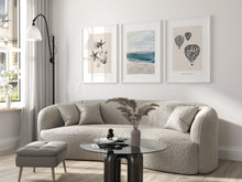 Load image into Gallery viewer, Neutral Minimalist Beige & Blue calming sea beach theme set of 3 posters