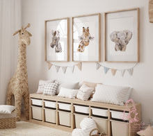 Load image into Gallery viewer, WATERCOLOR BABY SAFARI ANIMAL PORTRAIT PRINTS