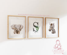 Load image into Gallery viewer, WATERCOLOUR SAFARI PERSONALISED INITIAL PRINT