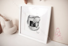Load image into Gallery viewer, Baby Scan Bump Ultrasound Illustration With Dads Hands - Gift