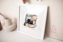 Load image into Gallery viewer, Baby Scan Bump Ultrasound Illustration With Dads Hands - Gift