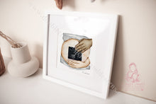 Load image into Gallery viewer, Baby Scan Bump Ultrasound Illustration With Dads Hands - Gift