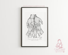 Load image into Gallery viewer, Family Open Palm Hands - Custom Hand portrait - Pets - Cat - Dog Children
