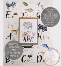 Load image into Gallery viewer, Educational Watercolour Animal Alphabet Flash Cards