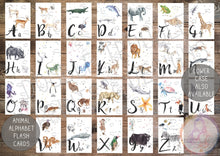 Load image into Gallery viewer, Educational Watercolour Animal Alphabet Flash Cards