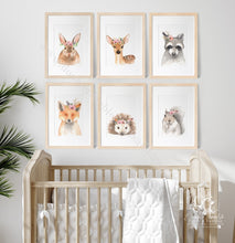 Load image into Gallery viewer, Floral Woodland Prints Set Of 6 Forest Friends Nursery Decor Animal