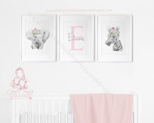 Load image into Gallery viewer, Girls Blush Floral Personalised Safari Prints