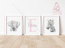 Load image into Gallery viewer, Girls Blush Floral Personalised Safari Prints