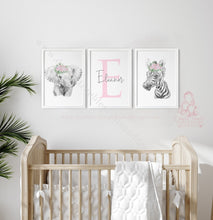 Load image into Gallery viewer, Girls Blush Floral Personalised Safari Prints