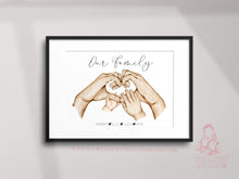 Load image into Gallery viewer, Personalised Family Portrait for Family with a dog, Heart Hands