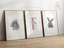 Load image into Gallery viewer, FLORAL PERSONALISED SET OF 3 BUNNY PRINTS