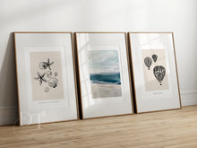 Load image into Gallery viewer, Neutral Minimalist Beige & Blue calming sea beach theme set of 3 posters