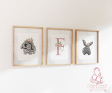 Load image into Gallery viewer, FLORAL PERSONALISED SET OF 3 BUNNY PRINTS