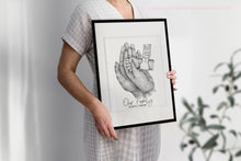 Load image into Gallery viewer, Custom Family of 3 portrait with Newborn - Mothers day gift - Fathers Day - Gift for her birthday - New Mum Gift