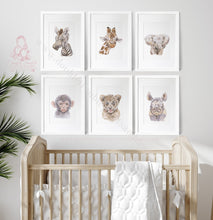 Load image into Gallery viewer, Watercolor Baby Safari Animal Portrait Prints
