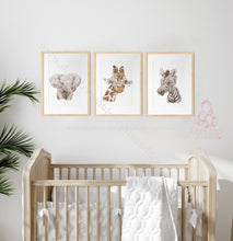 Load image into Gallery viewer, Watercolor Baby Safari Animal Portrait Prints