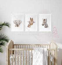 Load image into Gallery viewer, Watercolor Baby Safari Animal Portrait Prints